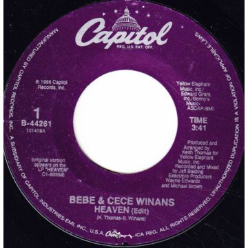 Vinyl Single 45: Bebe & Cece Winans ‎– Heaven / Silent Night, Holy Night