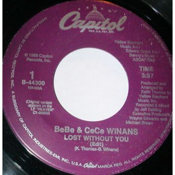 Vinyl Single 45: Bebe and Cece Winans ‎– Lost Without You / I.O.U. Me
New old stock funk/soul/gospel vinyl 1988