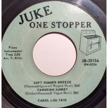 Single 45: Carol Lou Trio ‎– Soft Summer Breeze / Canadian Sunset / After Hours
New old stock vinyl