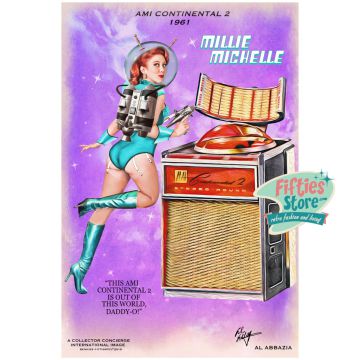 Ami Continental II Jukebox Pin-Up Millie Michelle Heavy Gauge Metal Sign 44,5 x 29 cm