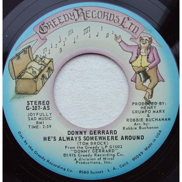 Single 45: Donny Gerrard ‎– He's Always Somewhere Around / Greedy (For Your Love)
New old stock Funk/Soul / Disco vinyl 1976