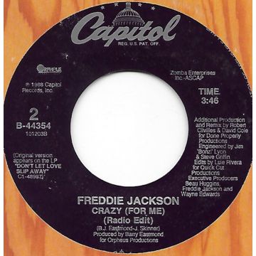 Single 45: Freddie Jackson ‎– Crazy (For Me) 7" Edit / Radio Edit