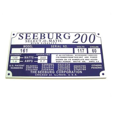 Seeburg Model Identification Plate To Rear Of Cabinet Model 161