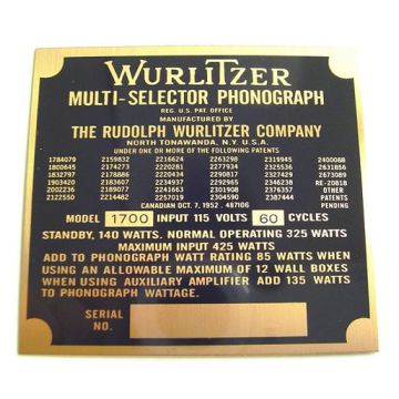 Wurlitzer 1700 typeplaatje achterzijde kast