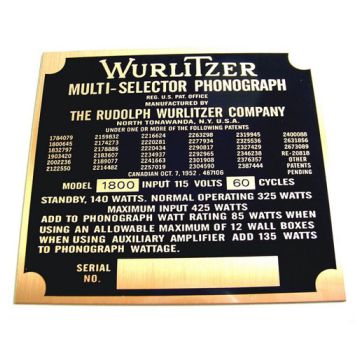 Wurlitzer 1800 typeplaatje achterzijde kast