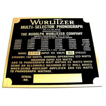 Wurlitzer 2100 typeplaatje achterzijde kast