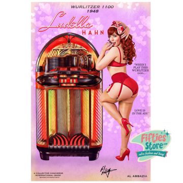 Wurlitzer 1100 Jukebox Pin-Up Ludella Hahn Heavy Gauge Metal Sign 44,5 x 29 cm