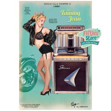 Rock-Ola Tempo II Jukebox Pin-Up Miss Tammy Jean Heavy Gauge Metal Sign 44,5 x 29 cm