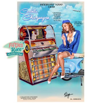 Seeburg V200 Jukebox Pin-Up Carlotta Champagne Heavy Gauge Metal Sign 44,5 x 29 cm