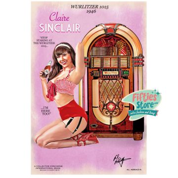 Wurlitzer 1015 Jukebox Pin-Up Claire Sinclair Heavy Gauge Metal Sign 44,5 x 29 cm