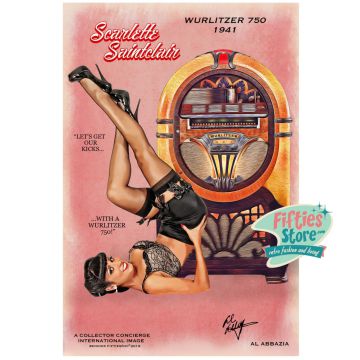 Wurlitzer 750 Jukebox Pin-Up Scarlette Saintclair Heavy Gauge Metal Sign 44,5 x 29 cm